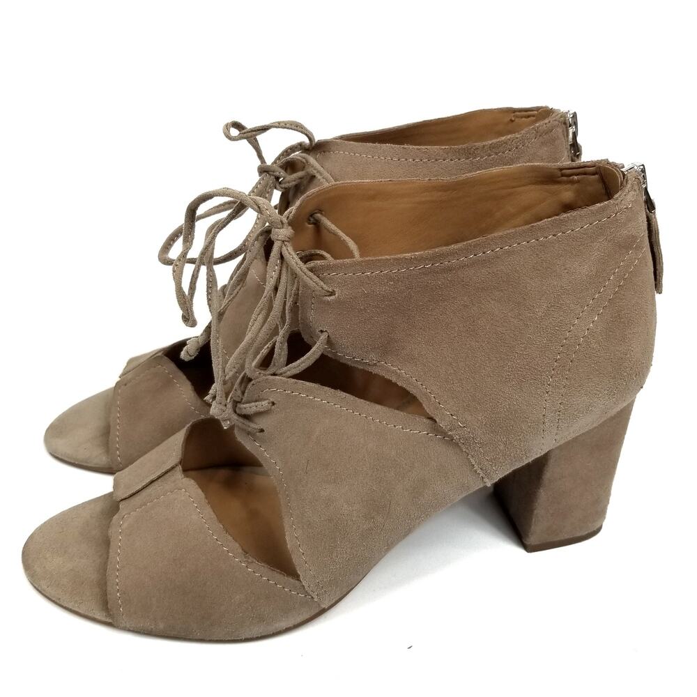 Franco Sarto Gazella Suede Stacked Block Heel Sandals Tan Size 10